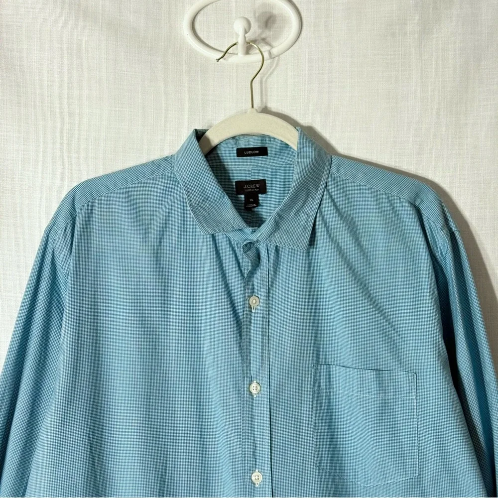 J.Crew Ludlow 120s‎ 2-Ply Teal Micro Gingham Button Down Shirt XL